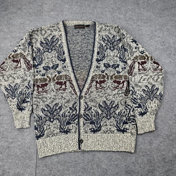 Vintage Michael Gerald Sweater Mens Large Knit Cardigan Cotton Acrylic 90s Retro - Picture 1 of 6
